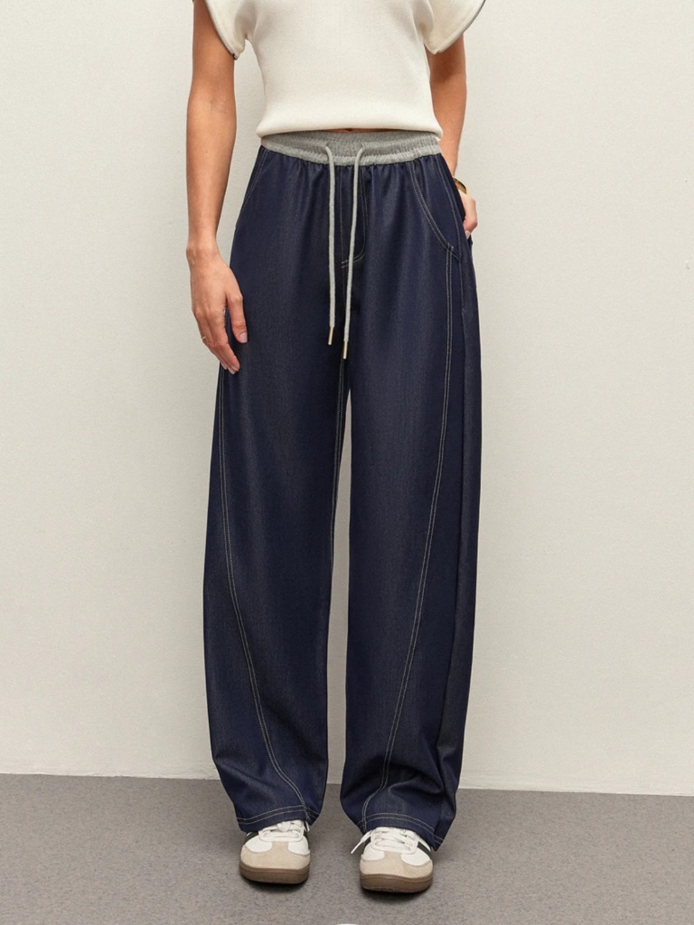 Commense High-Waist Drawstring Denim Pants With Pockets Size Small NWT - Picture 2 of 6